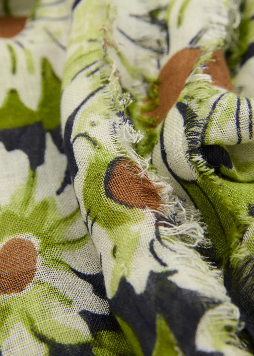 Green Floral Linen-Blend Casual Style Scarf