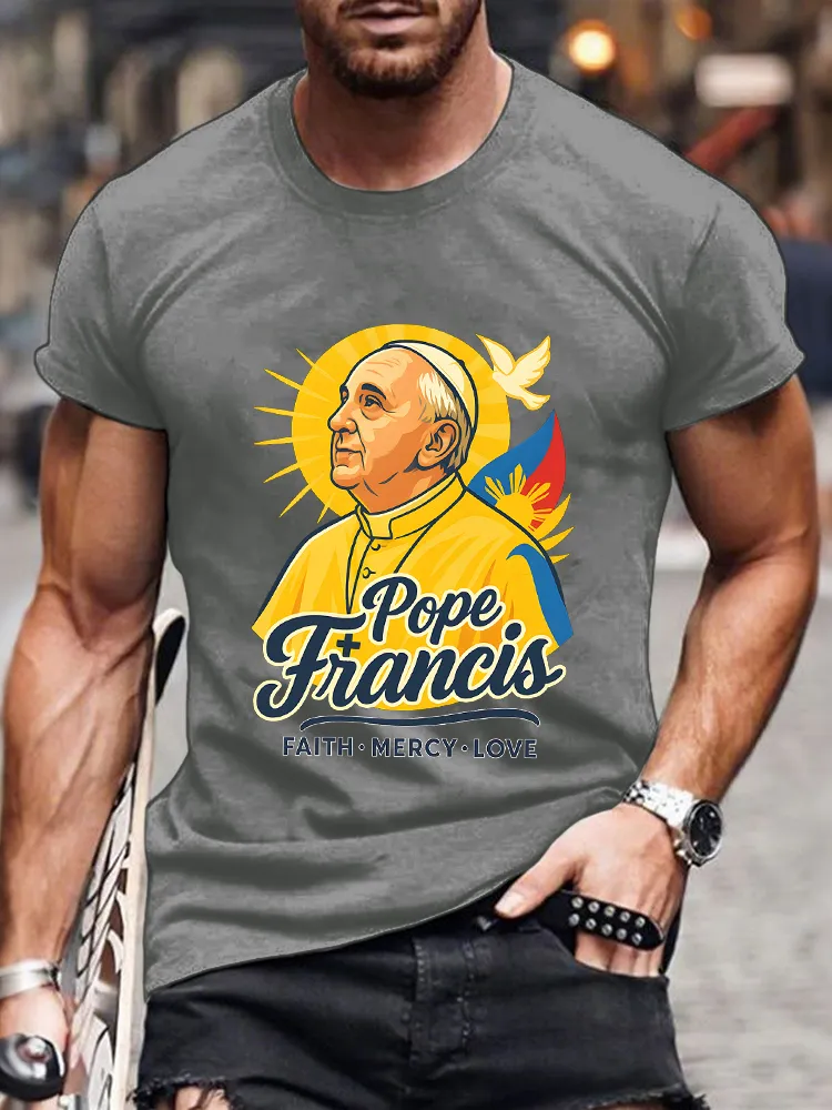 Men's Faith Mercy Love Print Short Sleeve Round Neck Cotton T-Shirt