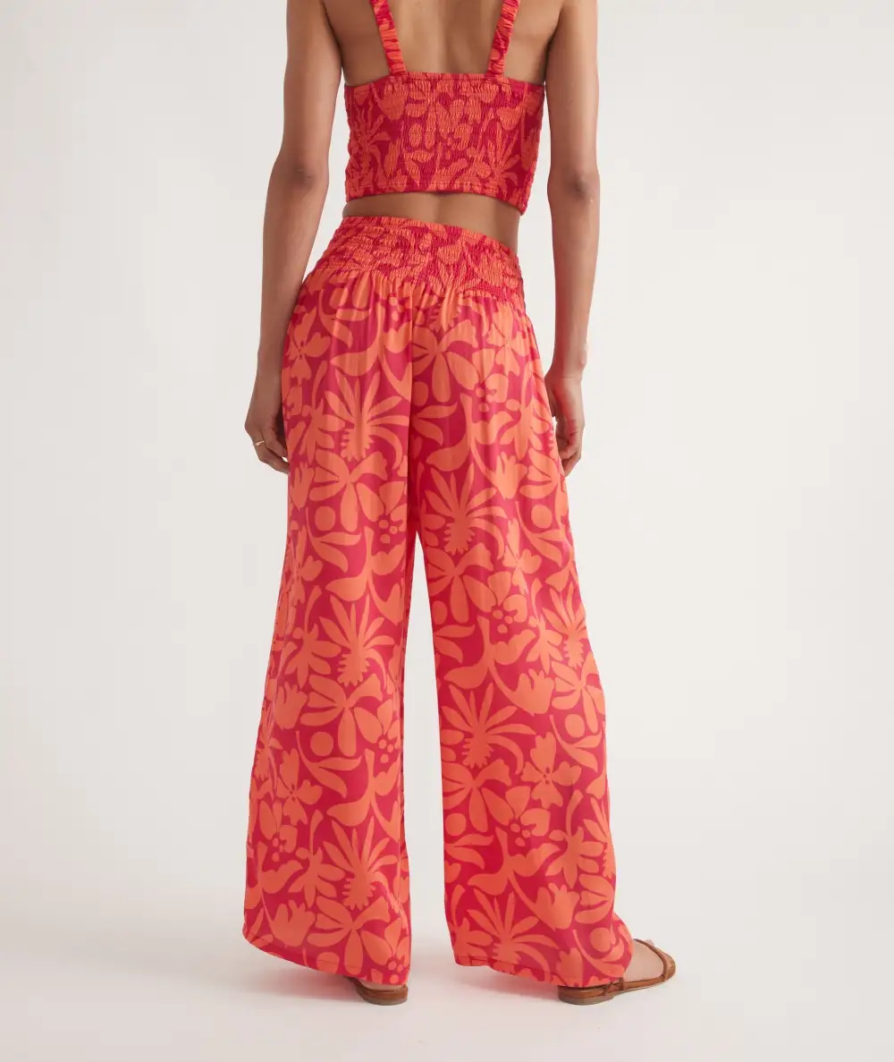 Coral Floral Print Palazzo Trousers