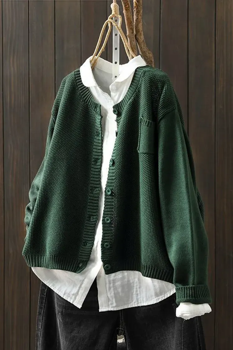 Vintage Solid Long Sleeve Sweater Cardigan