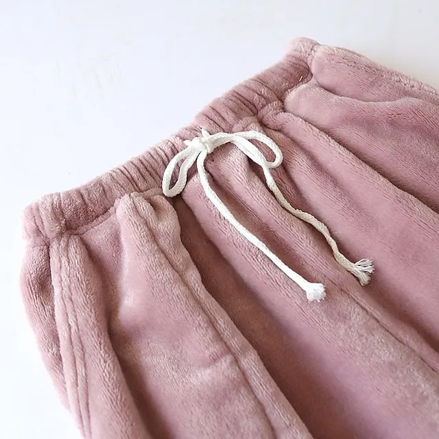 Women's Fleece Fluffy Fuzzy Warm Pajamas Pants Pjs Pure Color Simple Comfort Plush Home Daily Bed Gift Long Pant Elastic Waist Winter Fall Black Blue