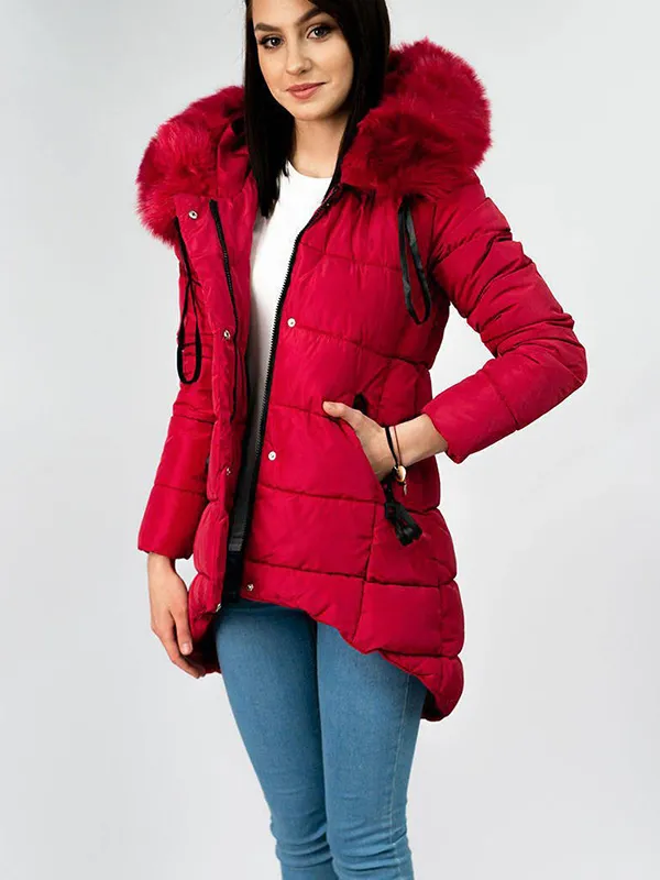 Red asymmetric ladies winter jacket