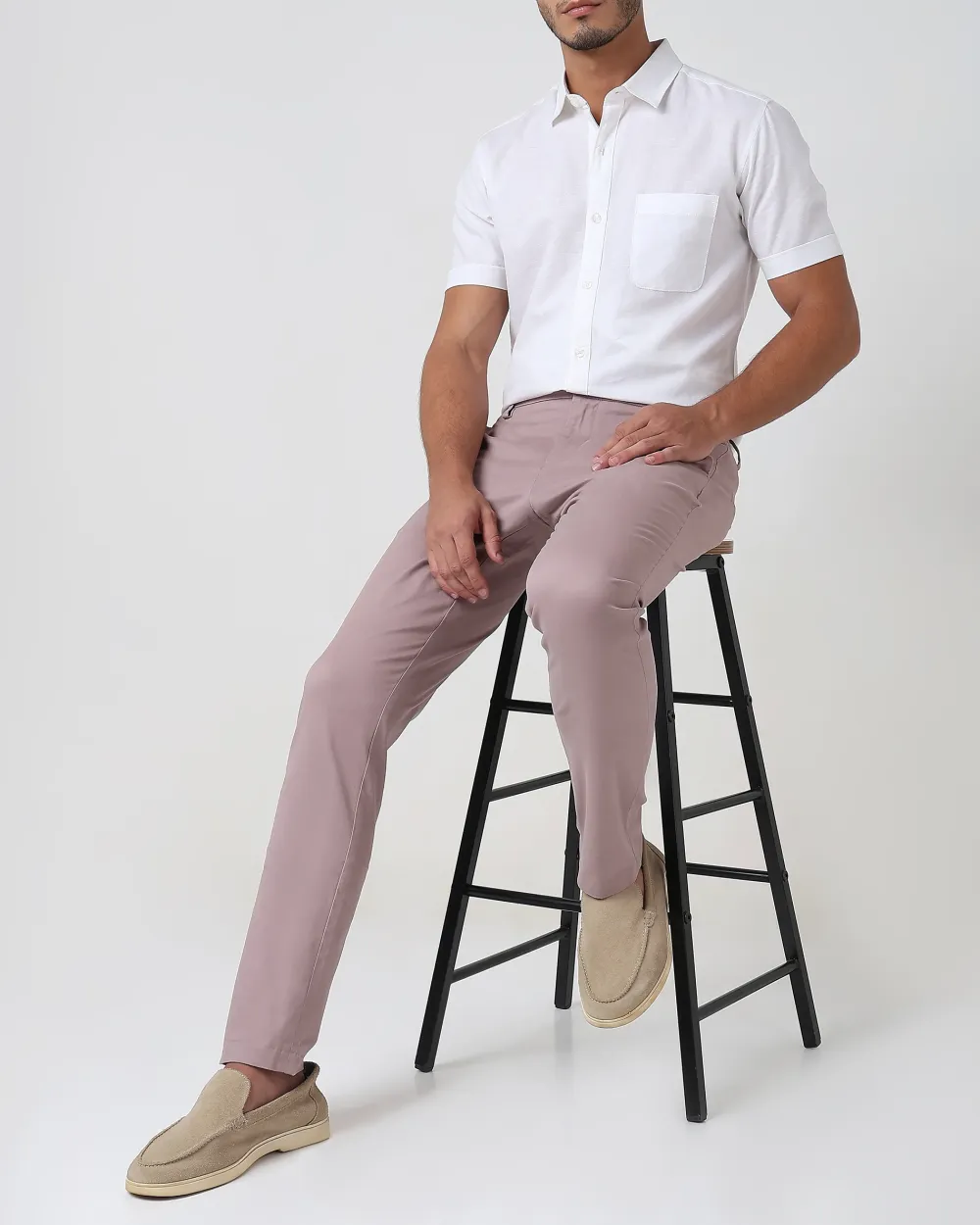 Classic Versatile Slim-Fit Straight-Leg Pink Trousers