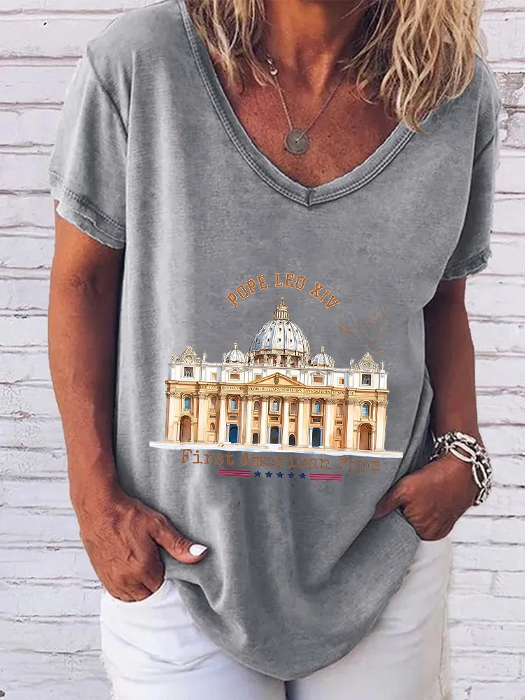 Women'S Pope Leo Xiv First America Pope Round-Neck Short-Sleeved T-Shirt