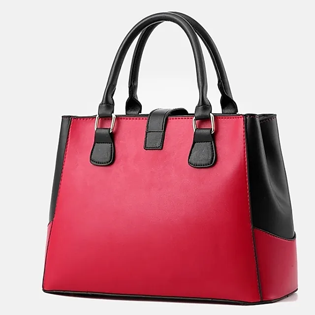 Women's Handbag Crossbody Bag Satchel Top Handle Bag PU Leather Daily Zipper Chain Solid Color Color Block Wine Black White