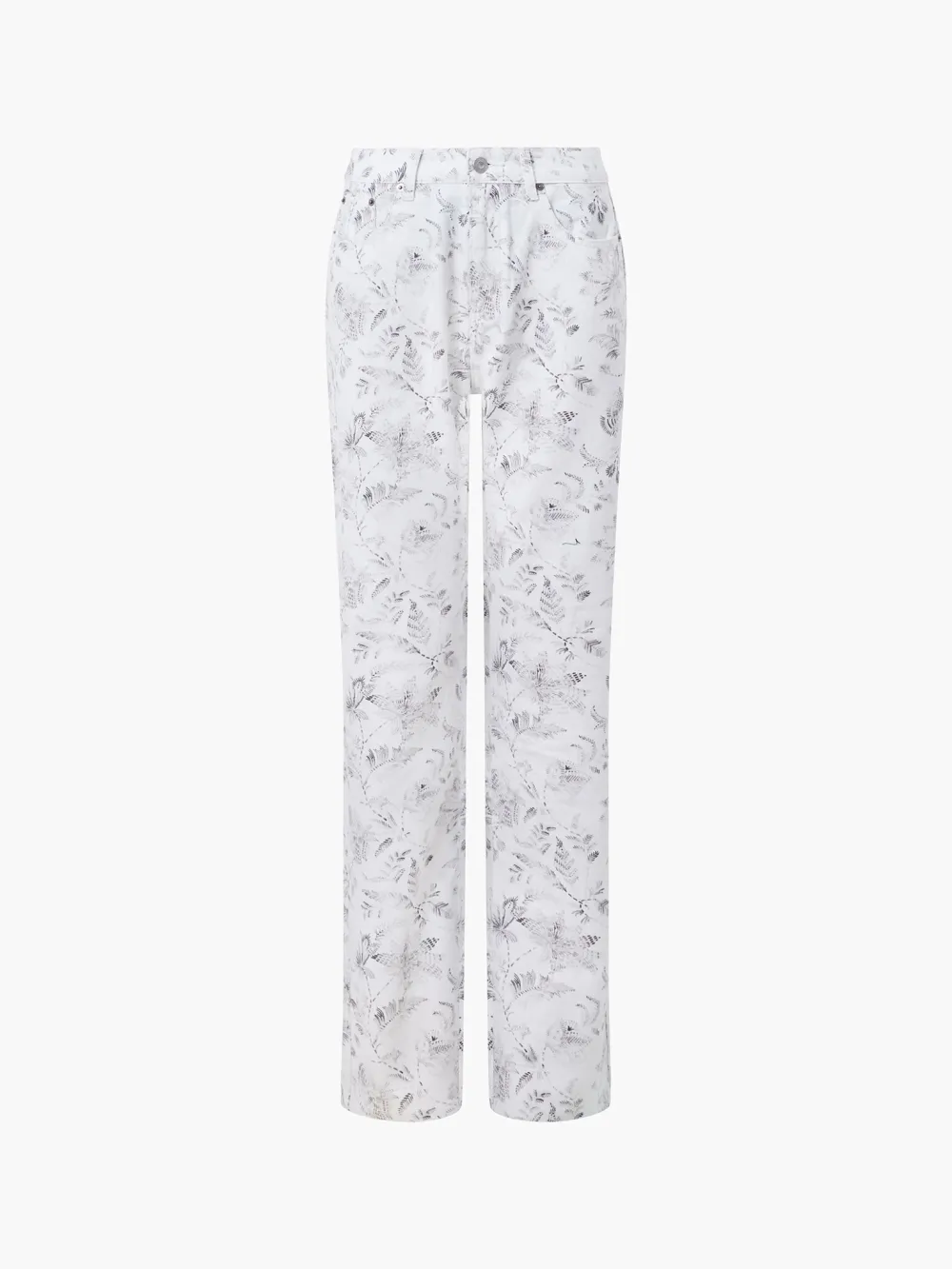 Trendy Artistic Floral White Straight Pants