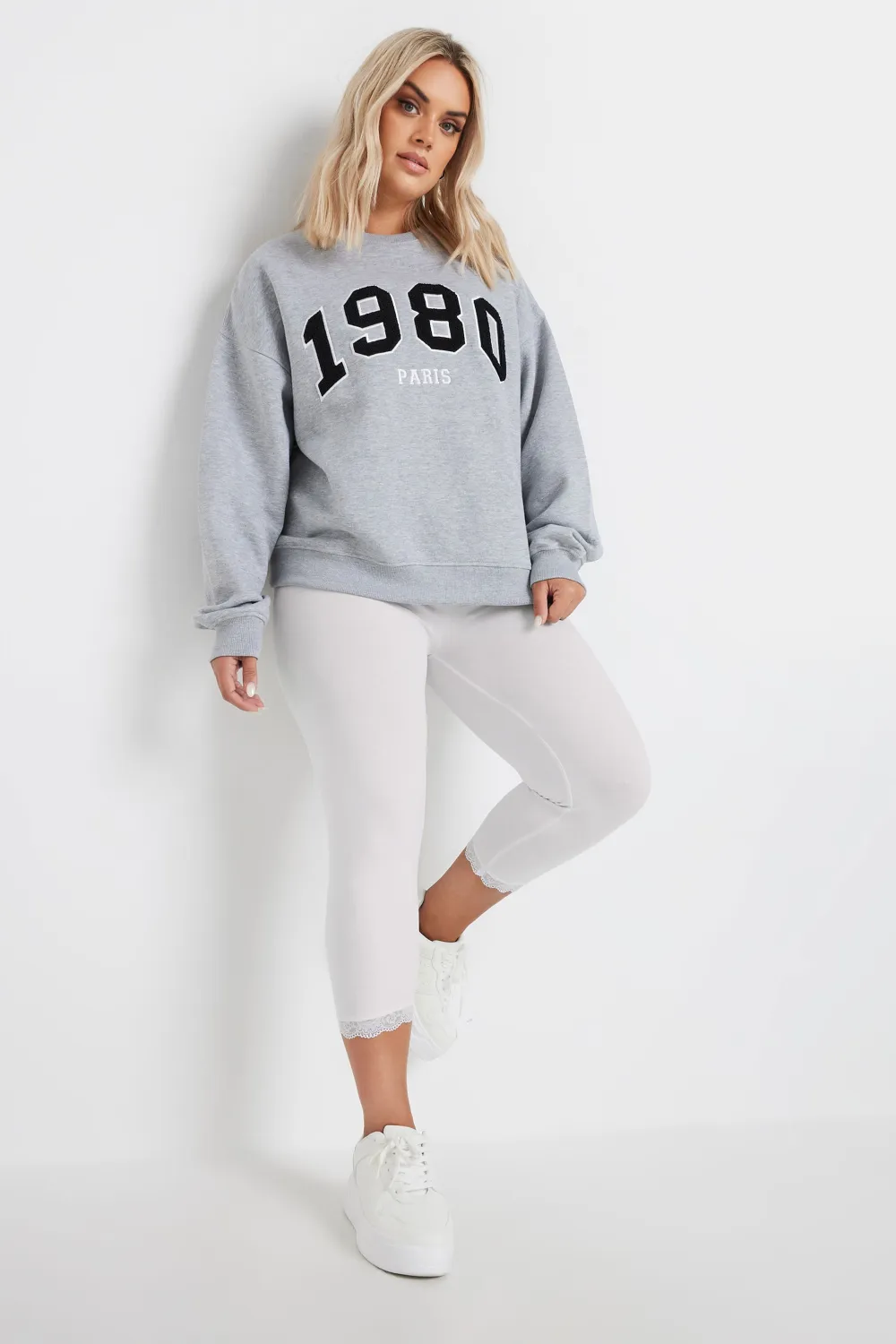 YOURS FOR GOOD Curve Black Cotton Essential Lace Trim Crop Leggings