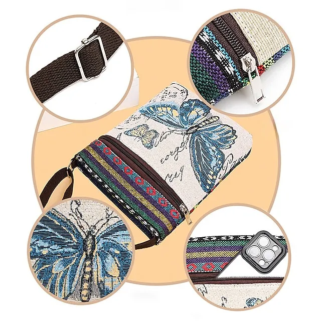 Women's Crossbody Bag Shoulder Bag Hobo Bag Polyester Daily Holiday Zipper Large Capacity Lightweight Durable Geometric Cat Folk [Small Size]Couple Cat [Trumpet] Yellow Elephant [Trumpet] Blue