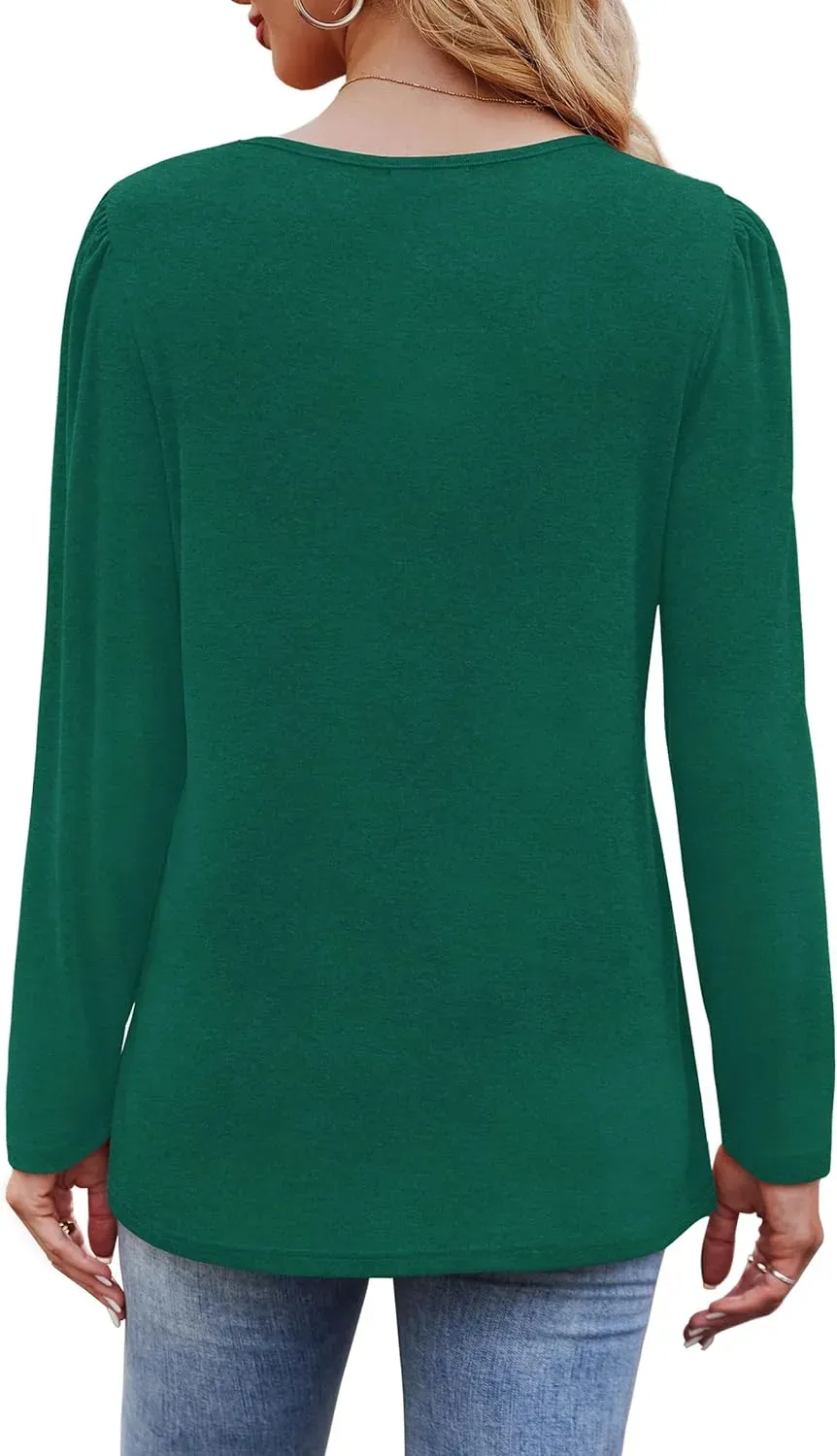 OFEEFAN Long Sleeve Shirts for Women Fall Fashion 2024 Dressy Casual Blouses Trendy Pleated Tunic Tops for Leggings