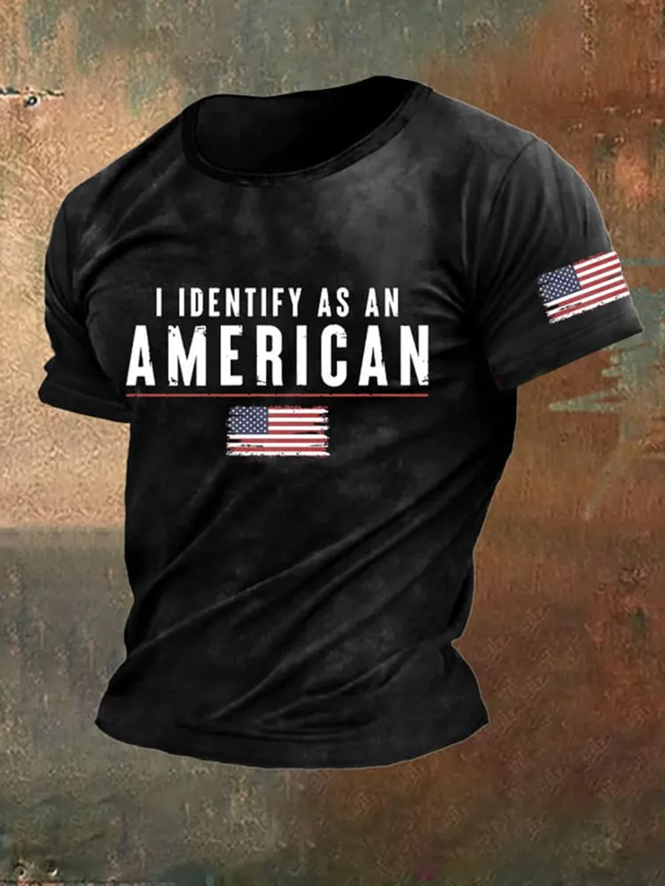 Men'S Round-Neck Short-Sleeved T-Shirt With I Identify As An American Prints