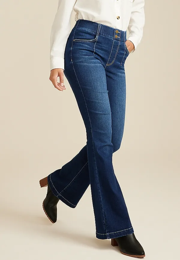 Dark High Rise Pull On Flare Jean