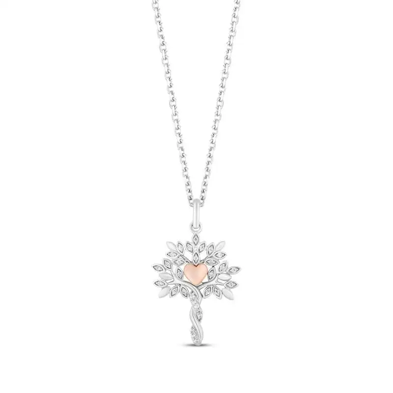 Hallmark Diamonds Family Tree Necklace 1/10 ct tw Sterling Silver & 10K Rose Gold 18”