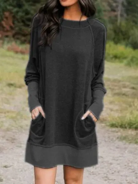 Cotton-Blend Long Sleeve Casual Knitting Tunic Dress