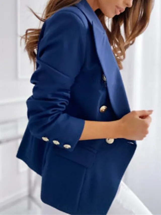 Women's Blazer Office Formal Button Pink Fall Windproof Streetwear Double Breasted Lapel Outerwear Long Sleeve Summer Black S