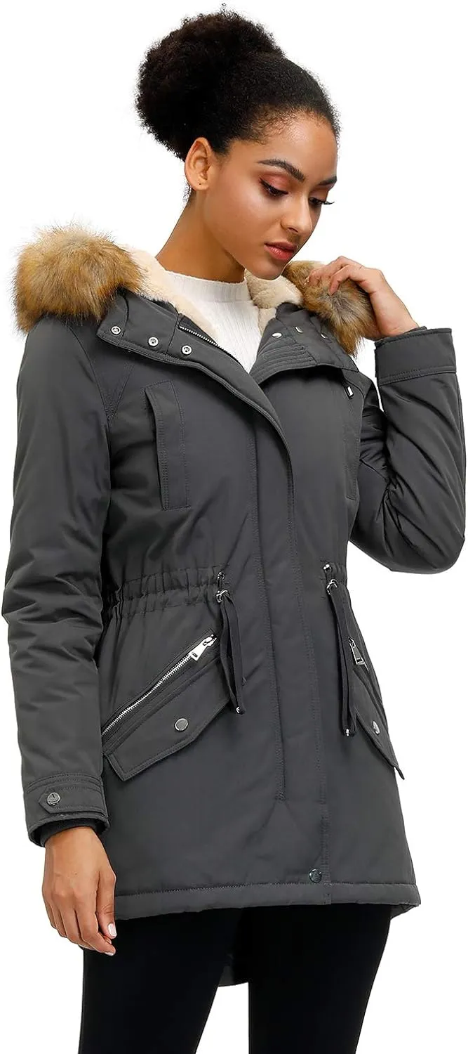 Women's Winter Coats Fleece Lined Parka Jacket Hooded Long Winter Warm Parka Coat with Pockets