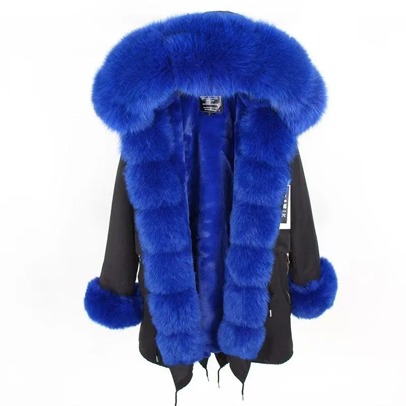 Women's Parka Fox Fur Coats Real Fur Winter Long Black Park Cotton Thick Warm