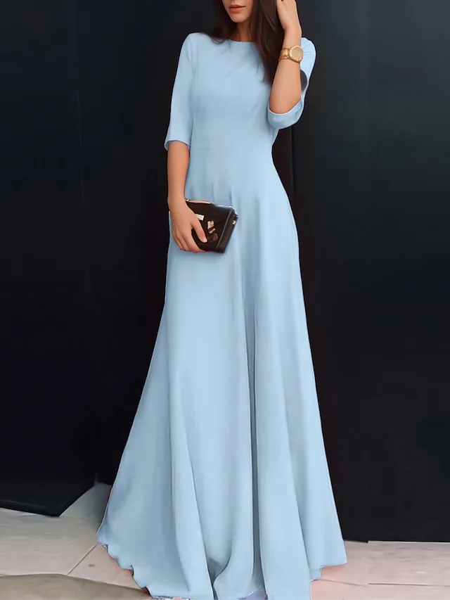 Women's Party Dress New Year's Eve Dress Swing Dress Long Dress Maxi Dress 3/4 Length Sleeve Crew Neck Elegant Formal Party Fall Spring Summer