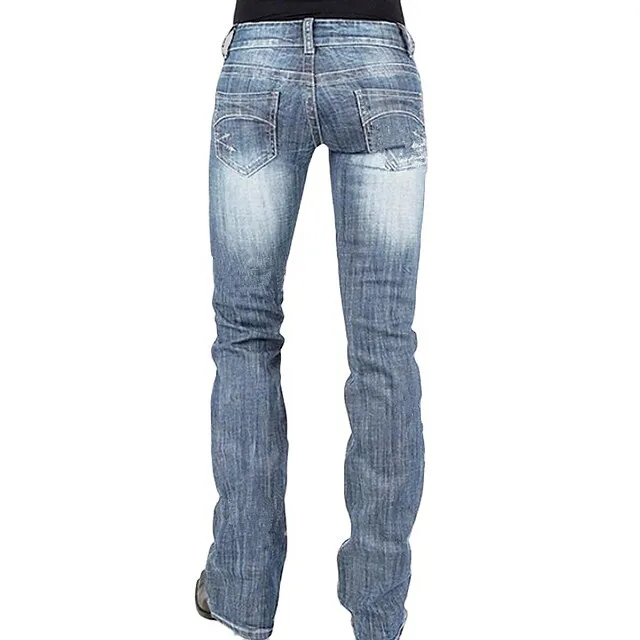 Women‘s Low Rise Jeans Trousers Pants Trousers Cotton Blend Pocket Micro-elastic Mid Waist Basic Classic Casual Streetwear Black Dark Blue S M Spring, Fall, Winter, Summer