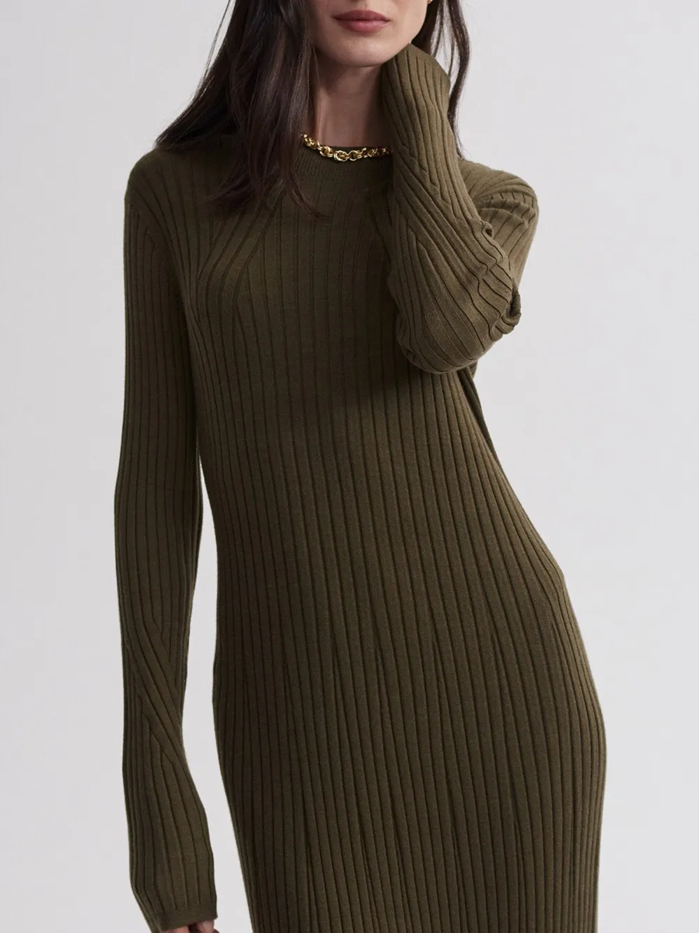 Olive Rib Knit Midi Dress