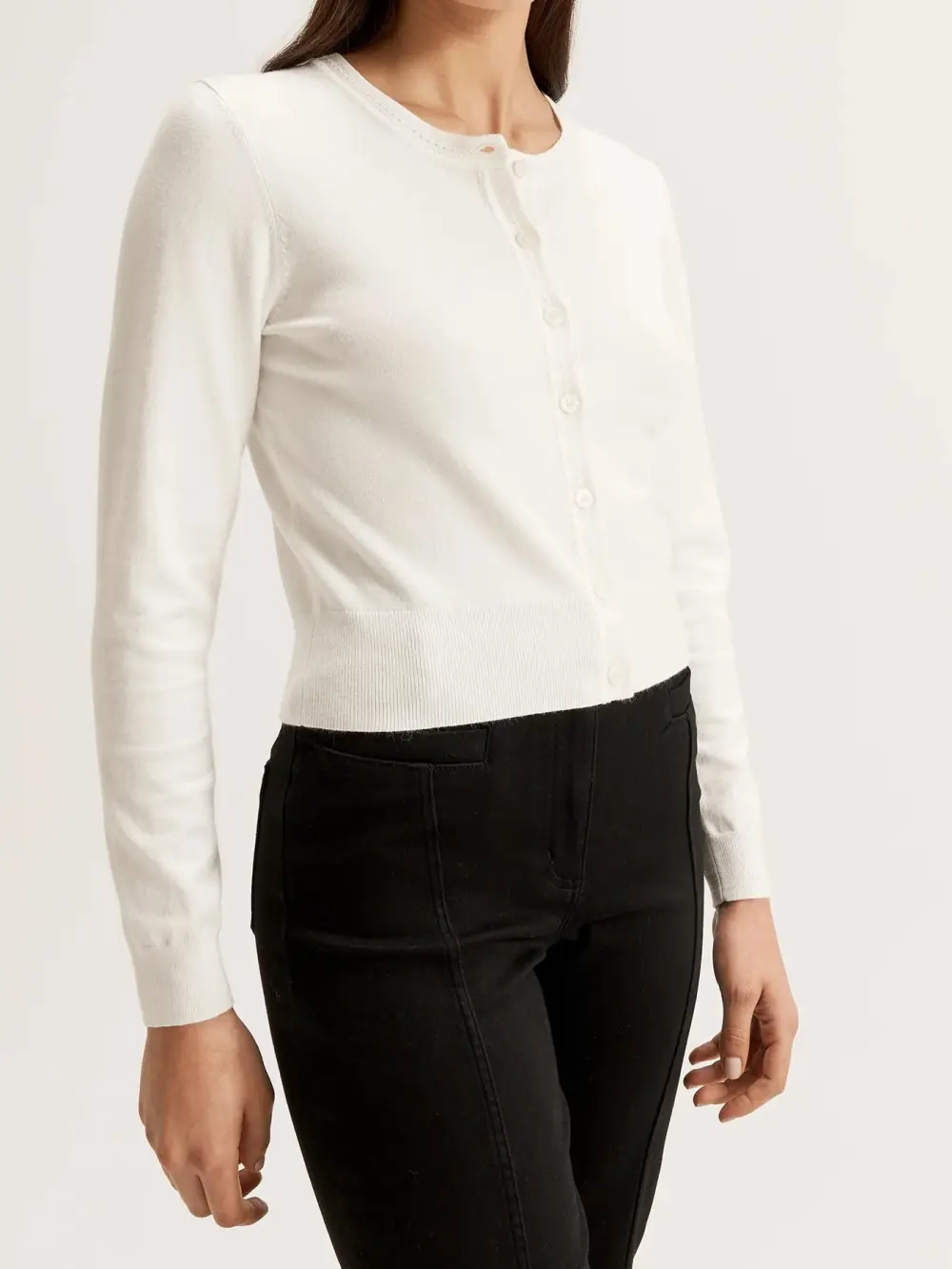 White Button Front Long Sleeve Cardigan