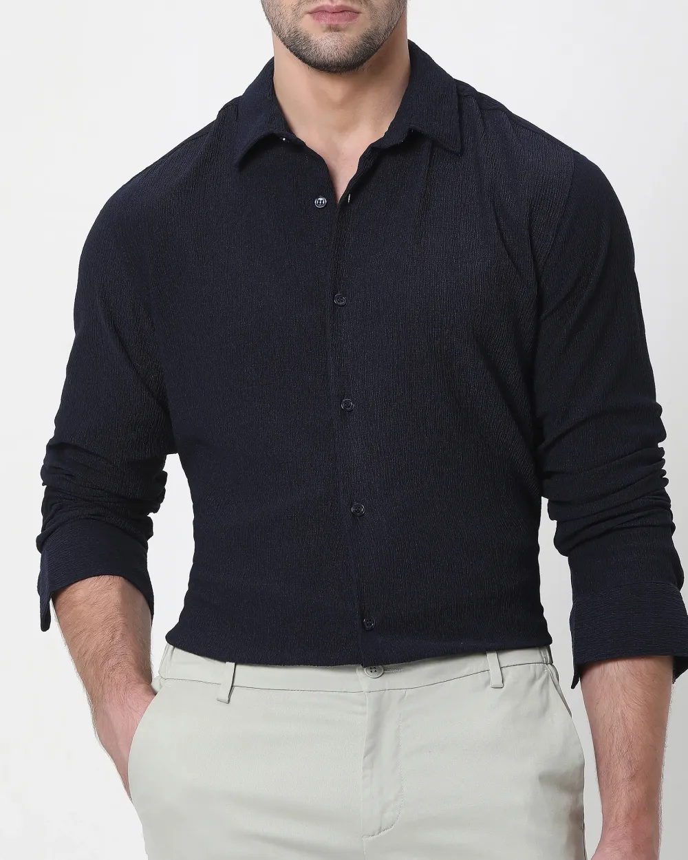 Simple And Comfortable Slim-Fit Breathable Navy Shirt