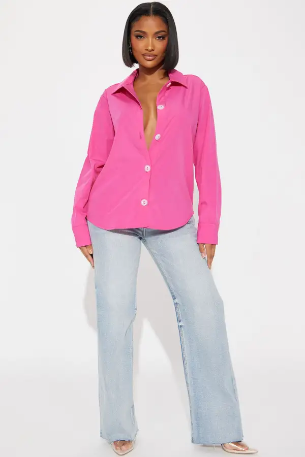 Manifesting Needs Poplin Shirt - Fuchsia