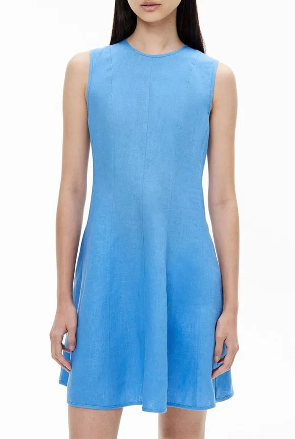 Flax Texture Blue Mini Dress