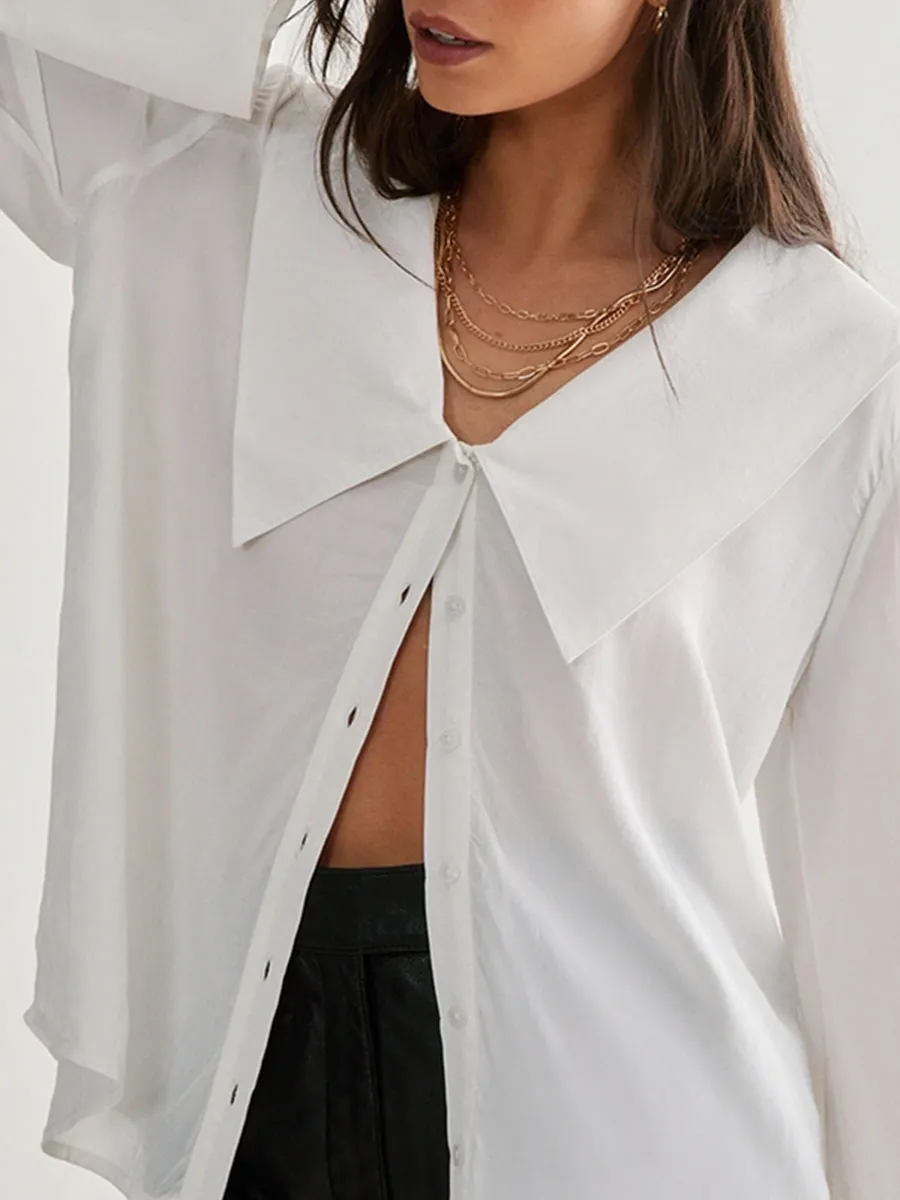 Women'S White Oversized Collar Shirt