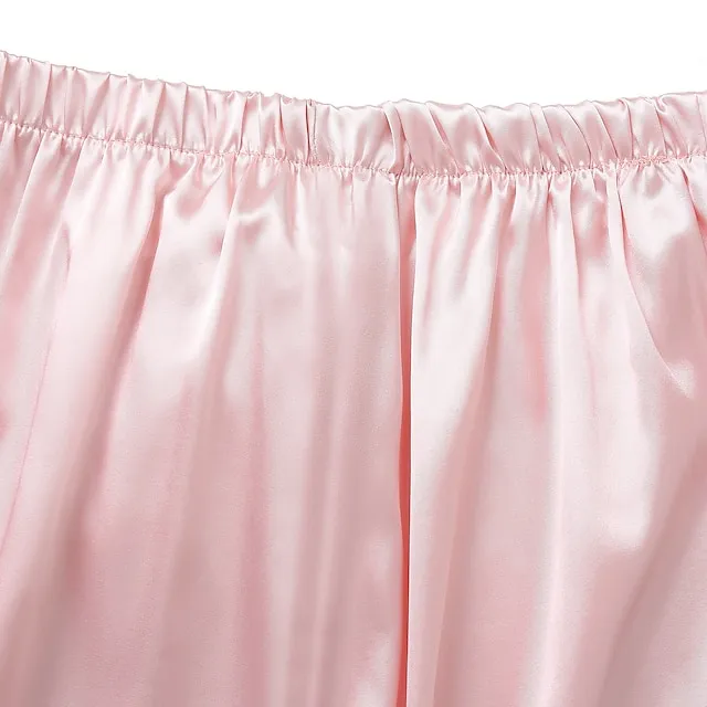 Women's Gift Loungewear Pajamas Sets Home Party Valentine's Day Feather Pure Color Silk Simple Soft Shirt Pant Fall Spring Summer Lapel Long Sleeve Long Pant Buckle Pocket