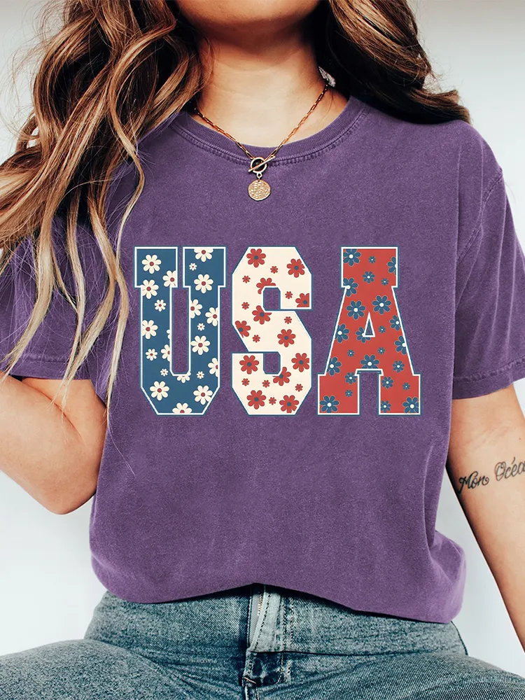Women'S USA Floral Print T-Shirt