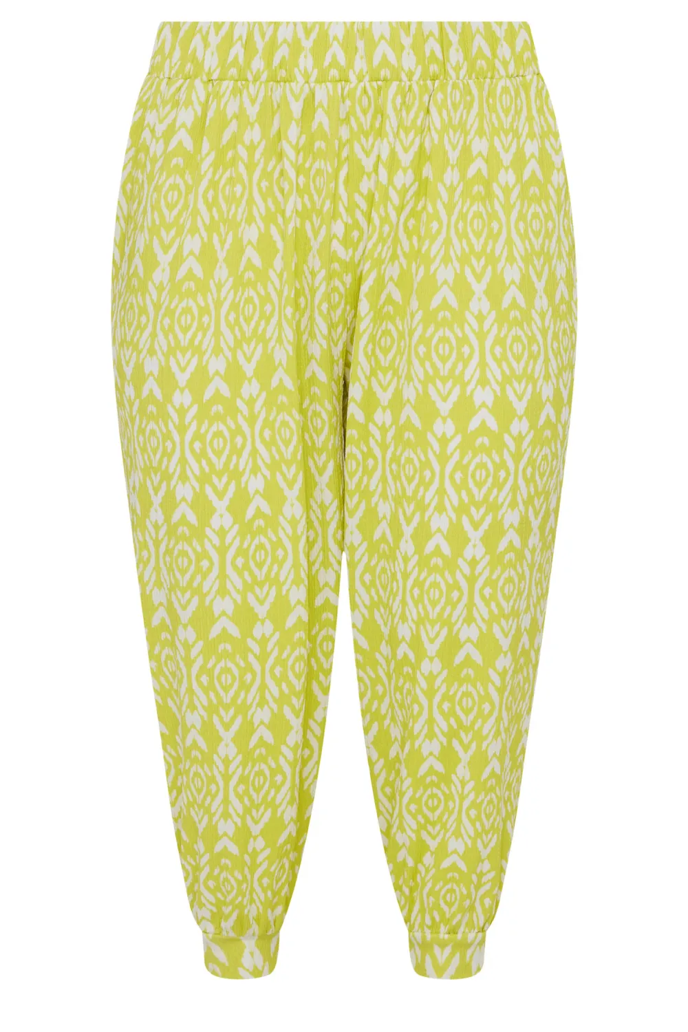 YOURS Curve Yellow Ikat Print Textured Cropped Harem Trousers