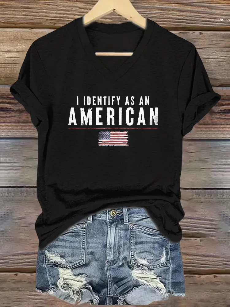 Women's I Dentify As An America Print Short Sleeve Round Neck Cotton T-Shirt
