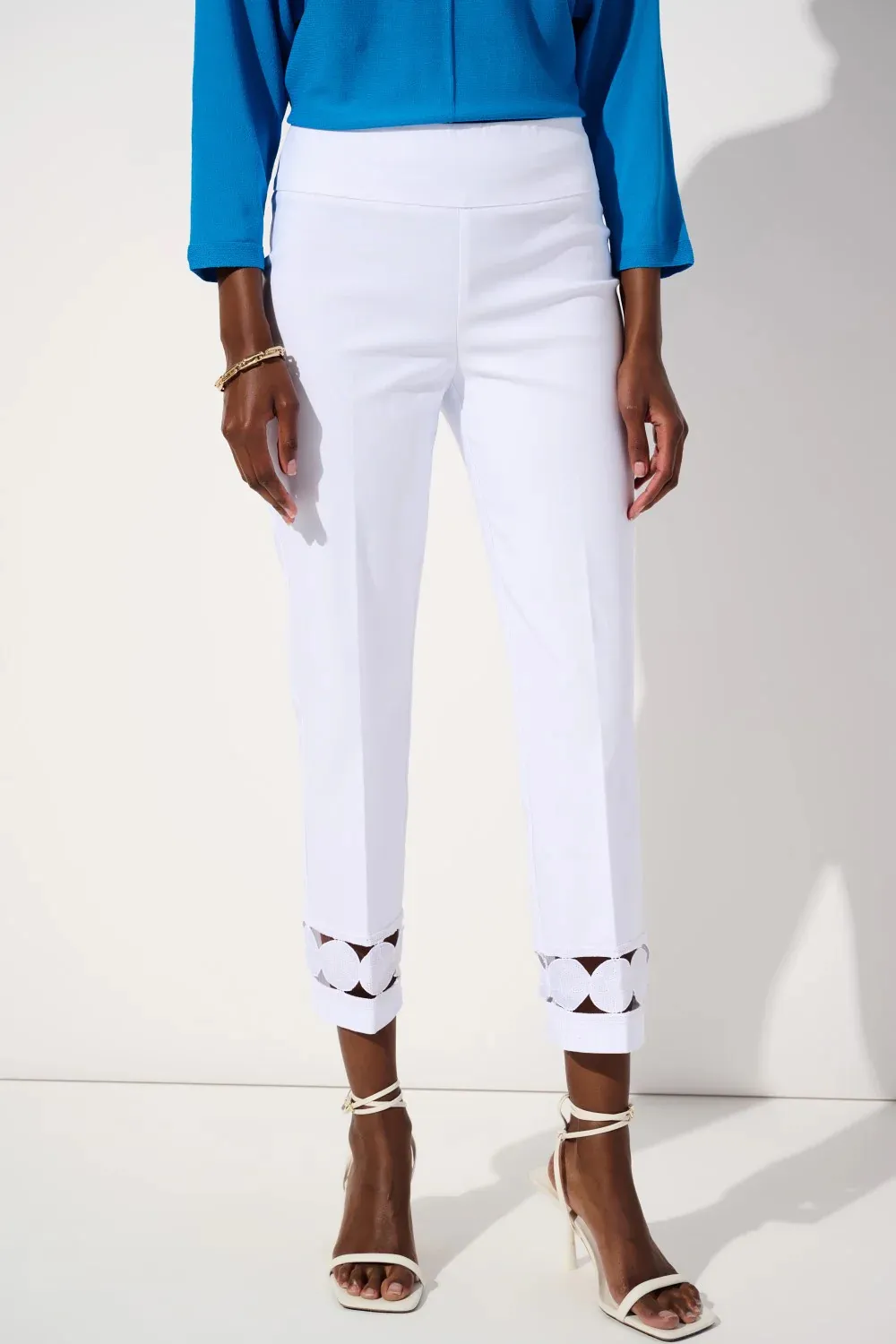 White Cropped Pants with Cut - Out Detail