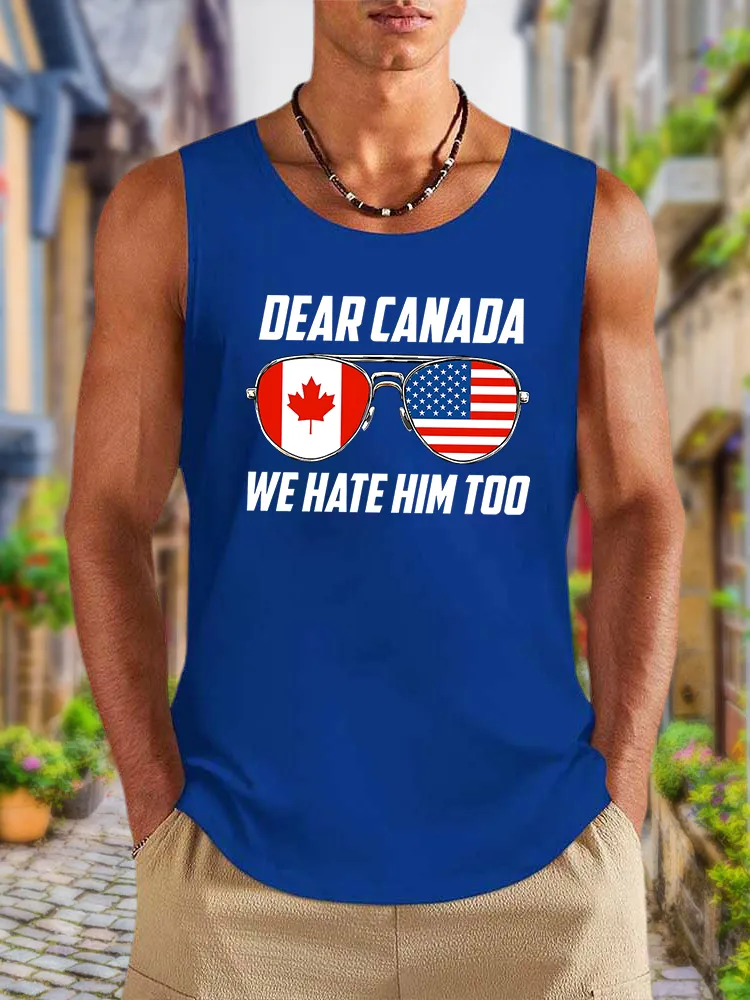 Men'S Dear Canada We Hate Him Too Round Neck Cotton Vest