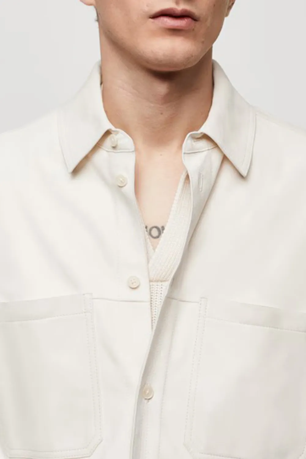 100% Leather Overshirt With Pockets