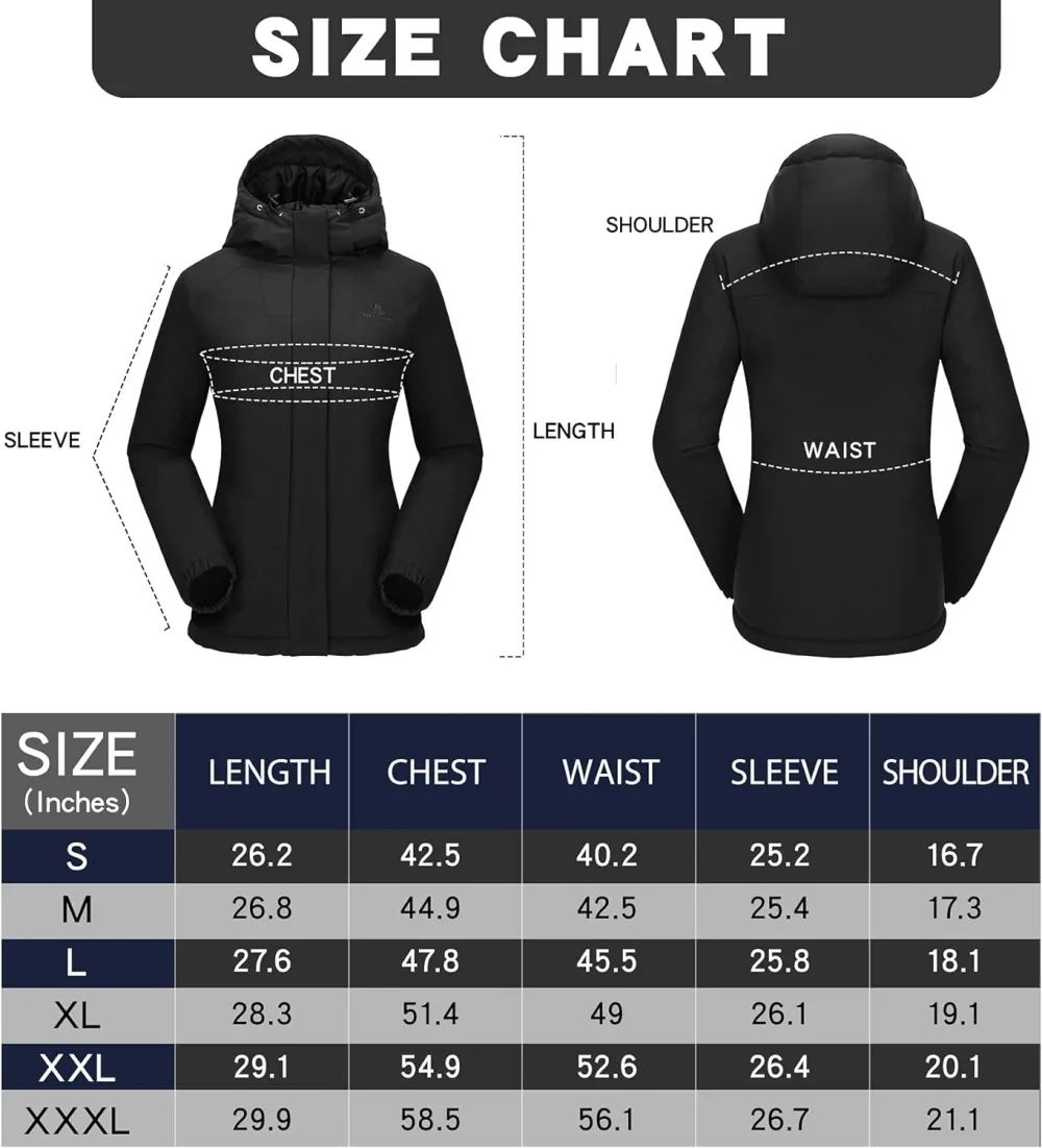 Women's Waterproof Mountain Ski Snow Jacket with Fleece Outdoor Windproof Raincoat Hooded for Fall and Winter