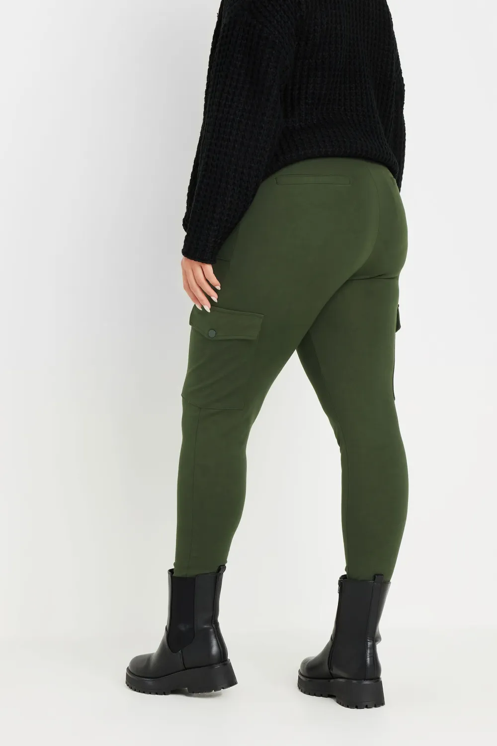 YOURS Curve Khaki Green Cargo Pocket Leggings