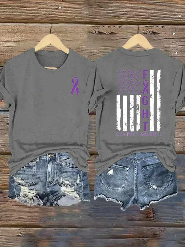 Women'S Alzheimer'S Awareness Printed Round Collar T-Shirt