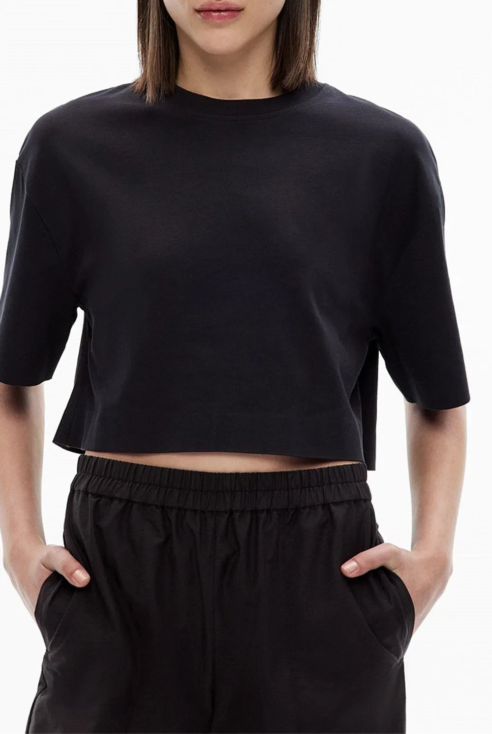 Solid-Color Crop Top Casual T-Shirt