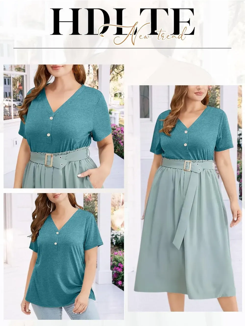 HDLTE Womens Plus Size Tops Floral Bell Sleeves Blouses Summer Crewneck Tunic Loose Casual T Shirts