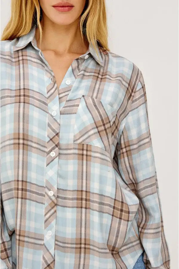 Beige Plaid Flannel Button Down Shirt