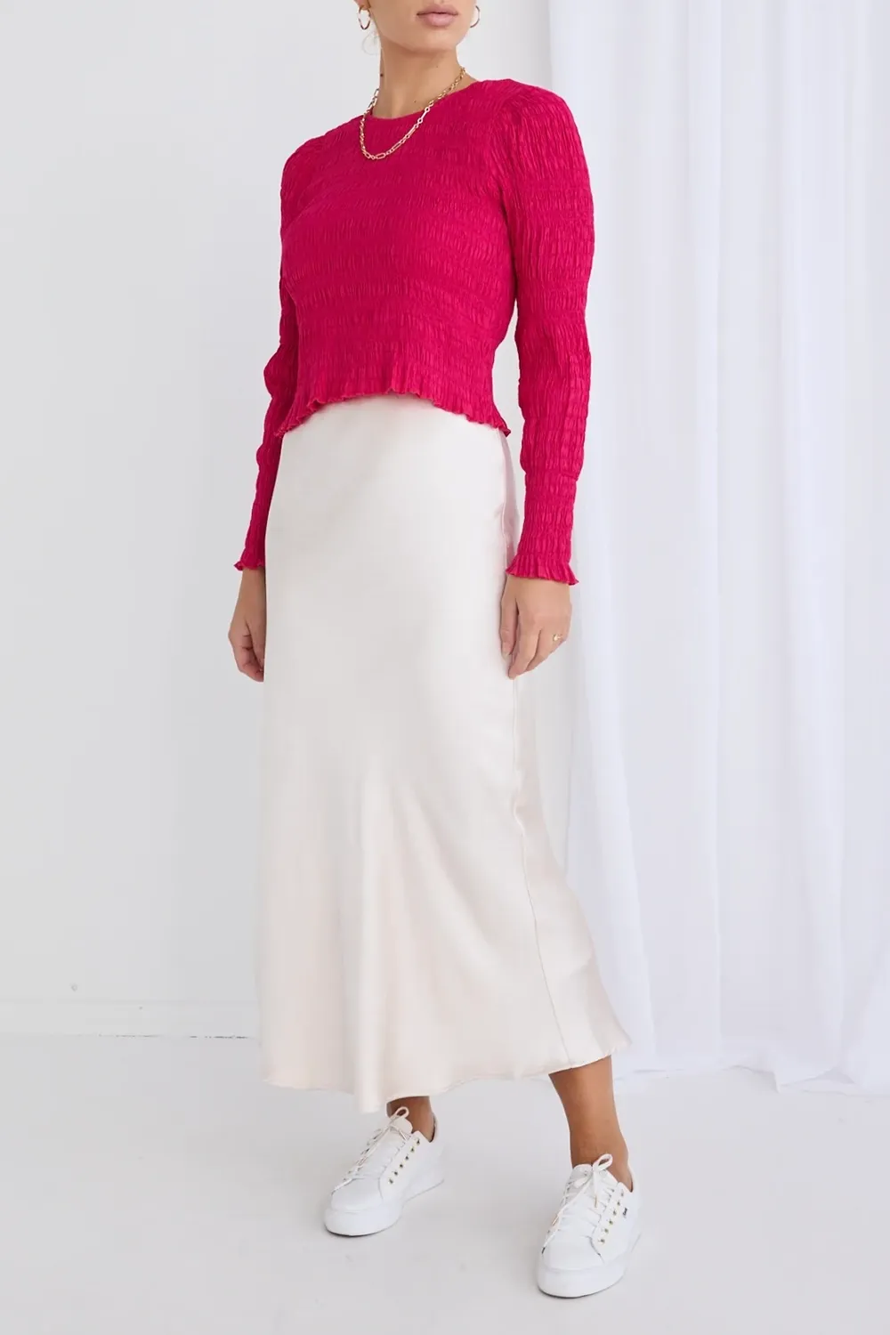 Pink Textured Long - Sleeve Knit Top