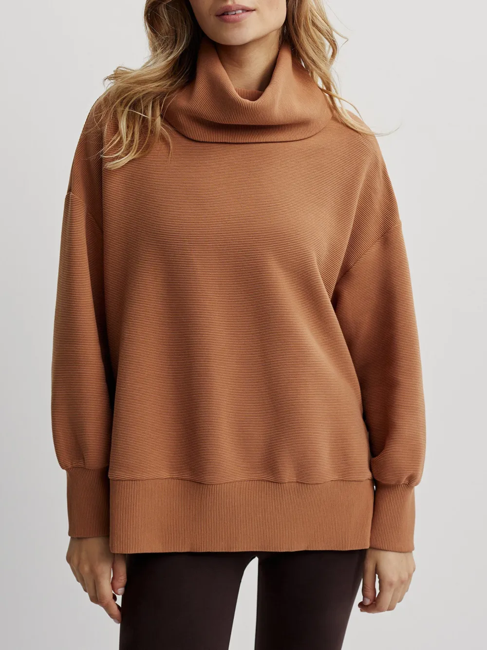 Casual Turtleneck Textured Knit Sweatshirt