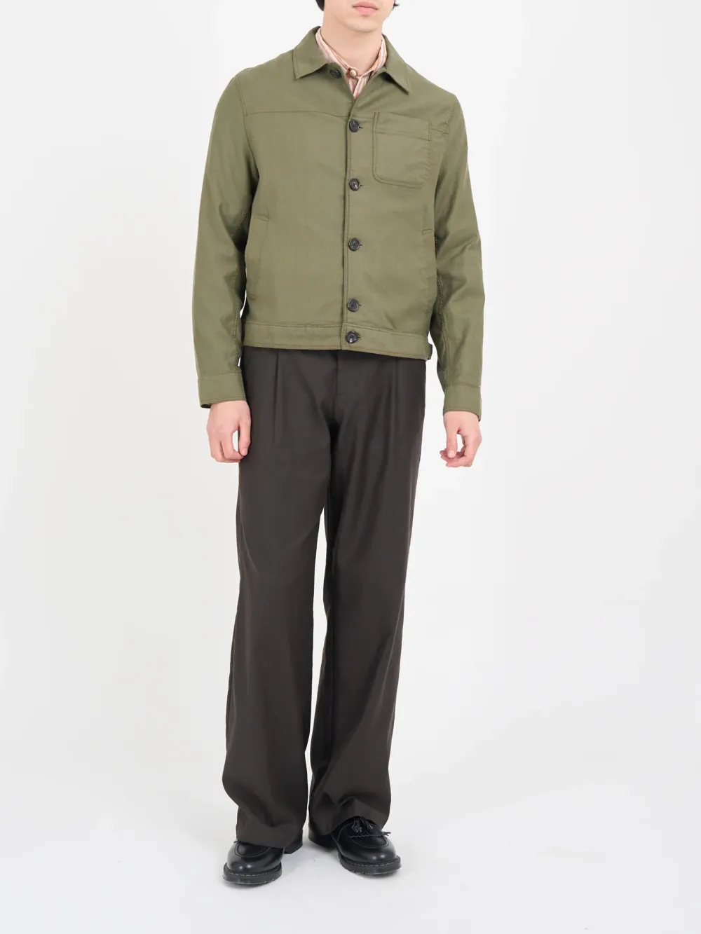 Green Unlined Linen-Cotton Trucker Jacket