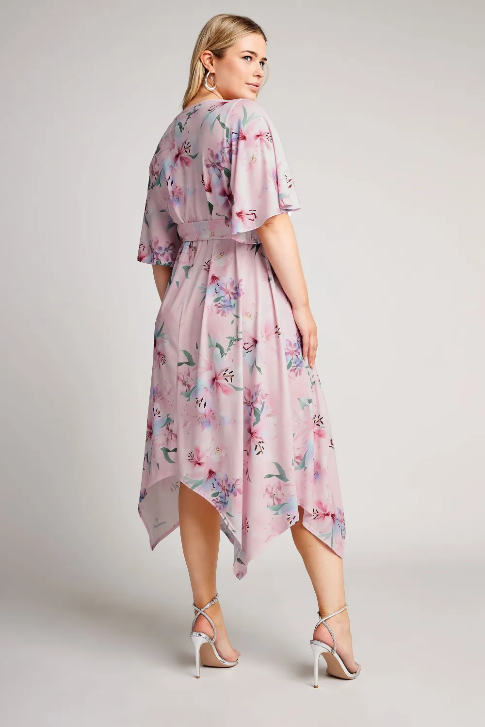 YOURS LONDON Curve Light Pink Floral Print Hanky Hem Wrap Dress