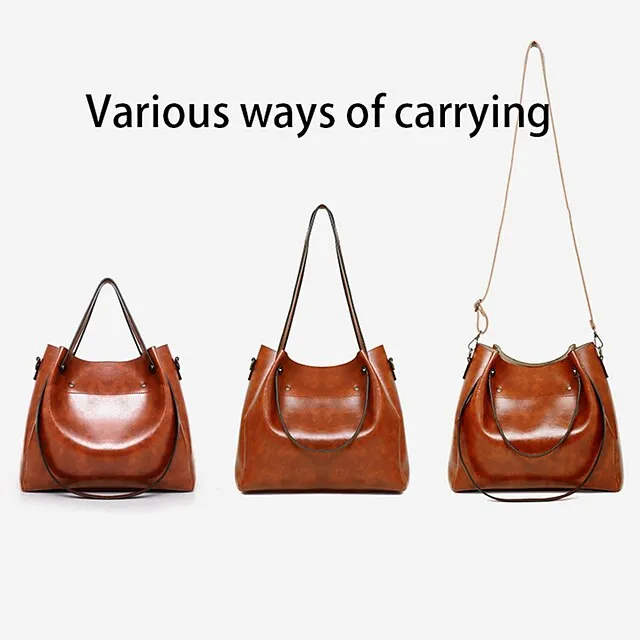 Women's Handbag Bag Set Messenger Bag Diaper Bag Tote Boston Bag PU Leather Daily Holiday Zipper Adjustable Large Capacity Waterproof Solid Color Black Red Camel