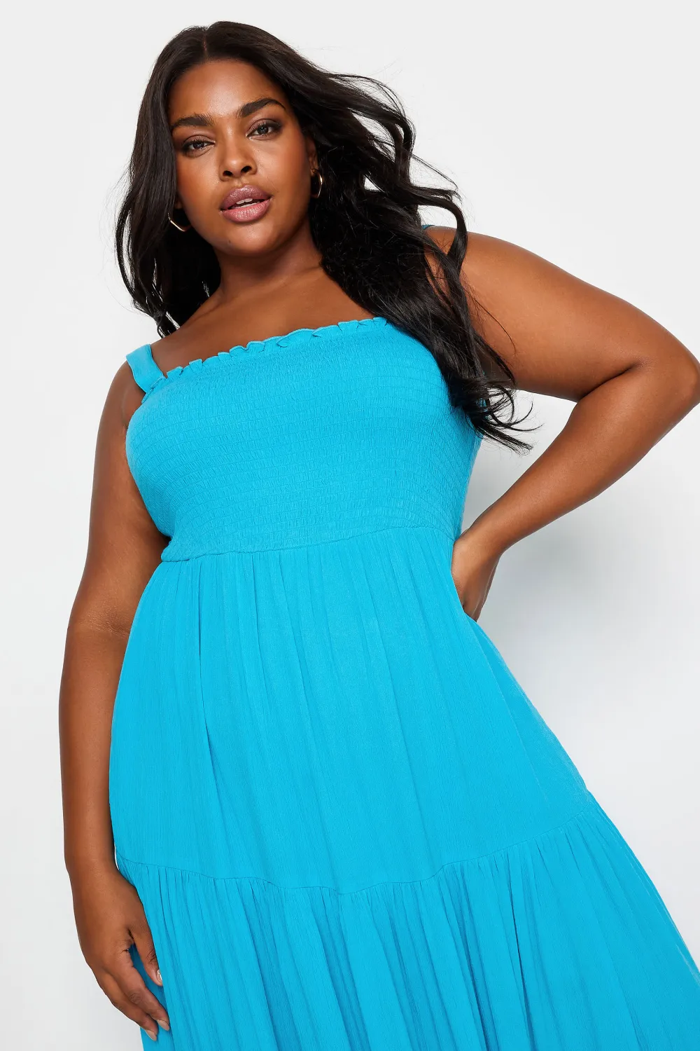 YOURS Curve Aqua Blue Tiered Maxi Dress