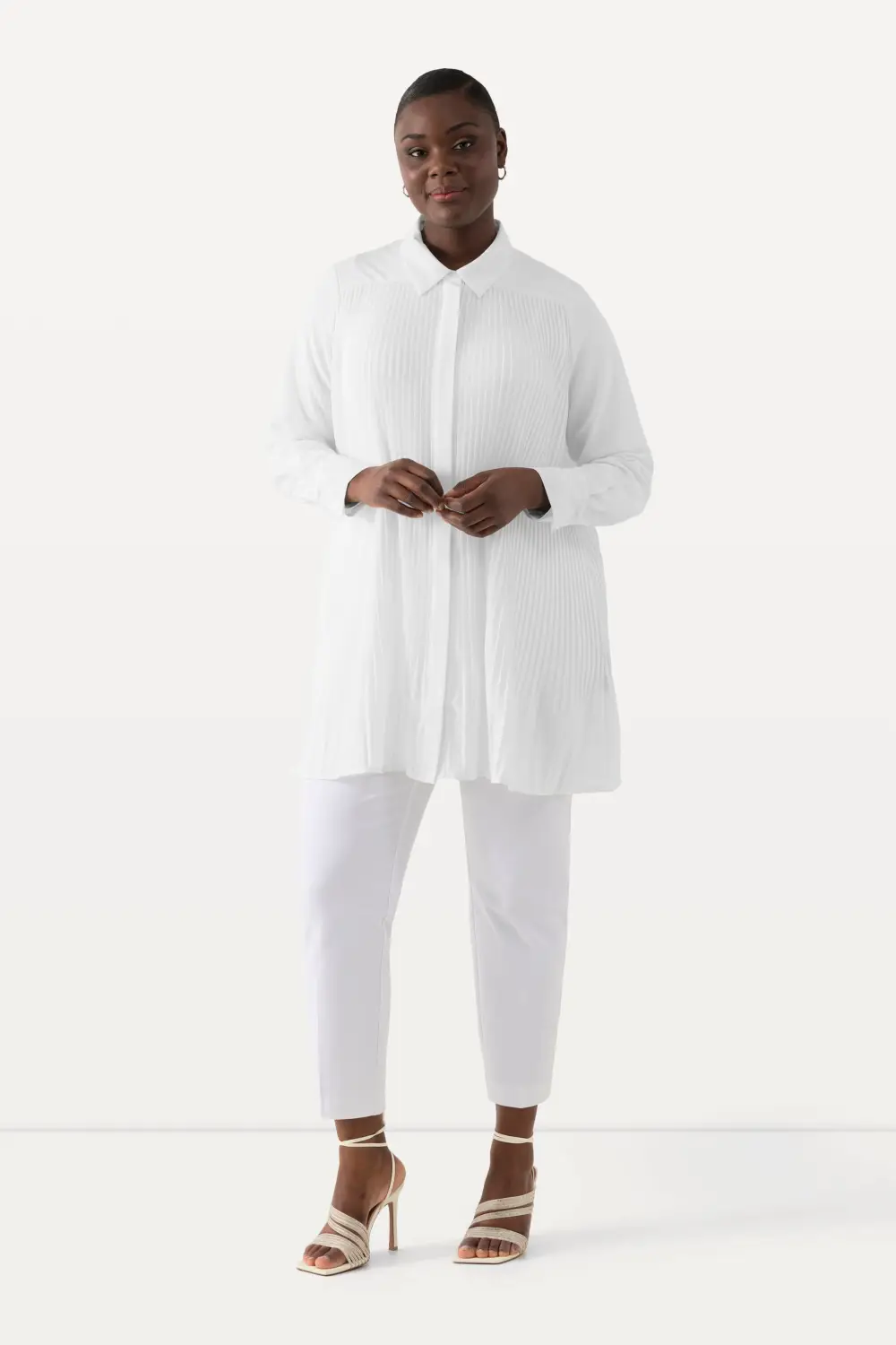 Bluse Plissee A-Linie Hemdkragen Langarm