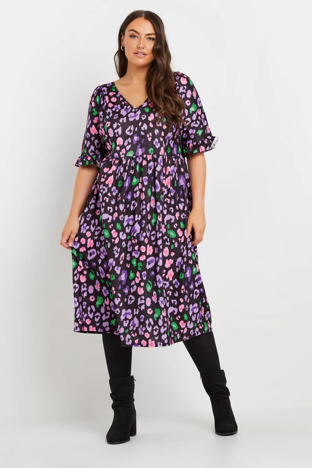 YOURS Curve Black Animal Print Smock Midi Dress