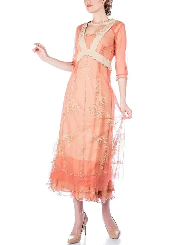 Embroidery vintage court style simple tulle ladies dress